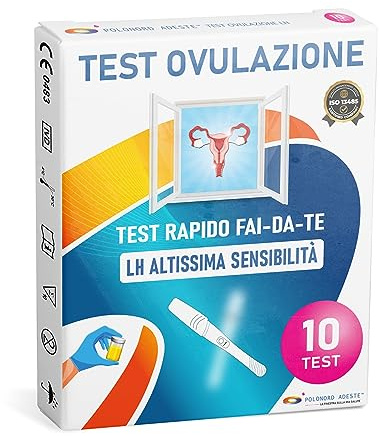 TEST OVULAZIONE LH URINE Adeste - Rapido Fai da Te per Individuare i Tuoi Giorni Fertili, Aumenta le Probabilità di Gravidanza, Confezione da 10 Test