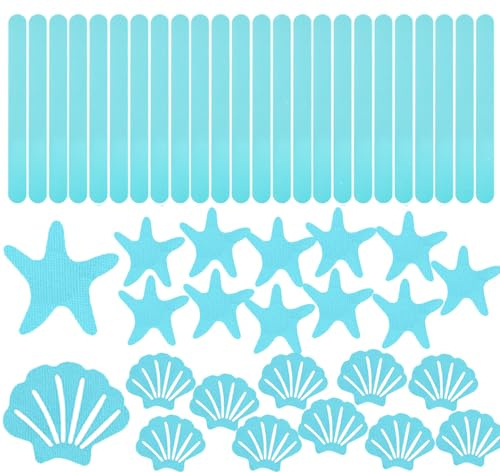 FULANDL 48PCS Bathtub Non Slip Stickers Set, Shell Starfish Shower Stickers Anti Slip Strips with Scraper, for Bathroom Bath Tub Pool Ladders