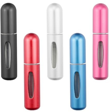 Tabanzhe 5 PCS 5ml Perfume Atomizer Bottles - Portable Mini Travel Glass Bottles with Aluminum Spray Atomizer for Easy Carry,Empty Refillable Atomiser Sprayer Perfume Dispenser