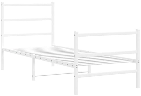 vidaXL Sängram med huvudgavel och fotgavel vit metall 80x200 cm, säng, metallsäng, metall sängram, sängar, metallsängar, metall sängramar, gästsäng