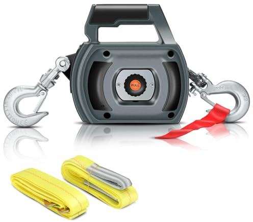 Lonsge Portable Drill Winch of 1500 LB, Black Handheld Drill Winch with 40 Foot Synthetic Rope, Rotate The Hook 360 Degrees, for Lifting & Dragging