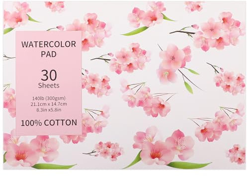 30 Blatt Aquarellpapier, A5 Kaltgepresstes Aquarell Papier, 300g reißbarer Aquarellblock, perfekt zum Malen, Kalligrafieren und für Mixed Media (14,7x21cm) ﻿