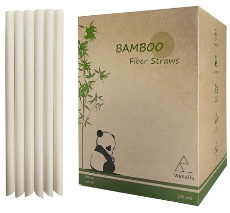 12mm Extra Largo Cannucce di Bambù Monouso, 200 Pezzi Biodegradabile Nature Bamboo Fibra Jumbo Smoothie Bubble Tea Cannucce per Cocktail, Bere, Succhi, Yogurt