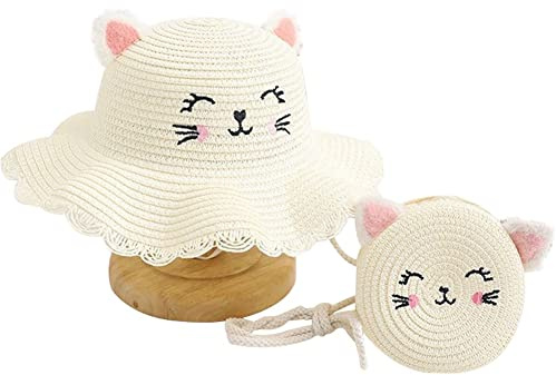 Keuyeo Conjunto De Bolso Y Sombrero De Verano para Niñas, Sombrero De Ancha, Sombreros De Playa para con Bolso De Hombro