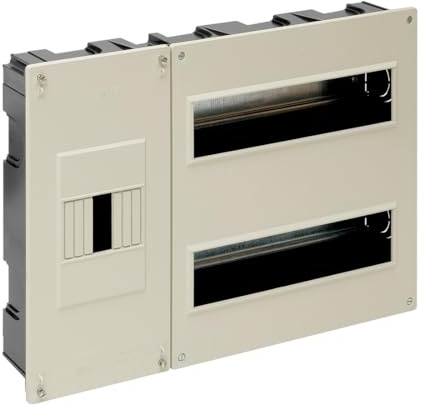Caja de instalación para empotrar, hasta 24 elementos, 410x270x68mm, color marfil; ideal para distribución eléctrica y conexiones en obra.