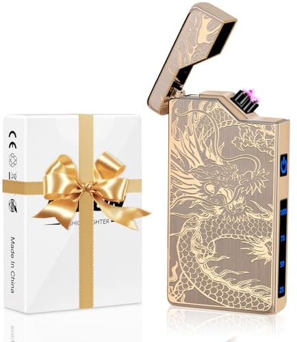 Birthday Gifts for Men, Electric Plasma Lighter USB C Rechargeable, Electronic Windproof Flameless Lighter for Men, Golden Dragon Lighter