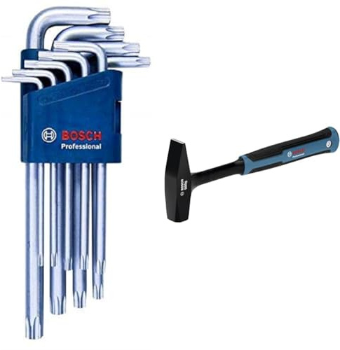 Bosch Professional 9-Piece TORX Angle Screwdriver Set + 500 g Cross-Peen Hammer (DIN 1041 Tested)