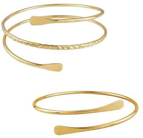 Pddenality Gold Arm Cuff Bracelet - Adjustable Open Armband for Women - 2 Pieces
