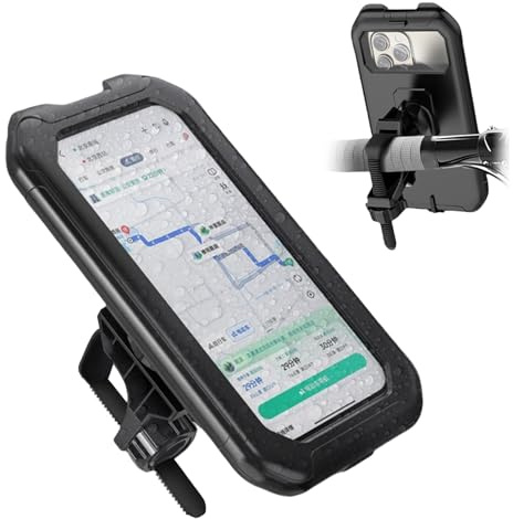 Mokeum Motorbike Phone Holder Waterproof, Universal 360° Rotation Bicycle Phone Mount, Sensitive Touch ID Bike Phone Holder Compatible with 4 to 6.9 Smartphones