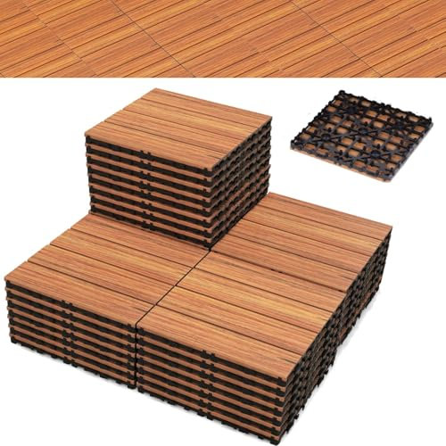 TANGZON 18PCS Deck Tiles, 30 cm x 30 cm Interlocking Floor Tiles Waterproof Outdoor Flooring Covering, Anti-Slip Floor Tiles for Poolside Patio Backyard Garden, Tools Free Assembly (Brown)