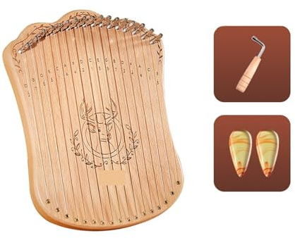 Lyre Harpa 17 strängar lyre harpa bärbar massiv bok trä harpa sträng musikinstrument med inställningsnyckel för nybörjare barn vuxna för nybörjare (stockfärg)