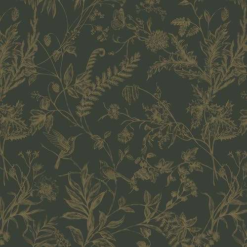 LiKiLiKi Självhäftande Möbelfolie Grön Blommig Tapet 44×1000 cm Vintage Tapet Självhäftande Folie för Möbler Skåp Vardagsrum Badrum Tvättbar Vattentät och Lätt att Rengöra