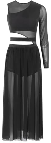 Freebily Robe Danse Lyrique Femme Asymétrique Robe Danse Latine Salsa Rumba Costume Tenue Danse Contemporaine Moderne Compétition A Noir M