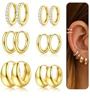 KALVICA 6 Paia Orecchini Cerchio Donna Oro/Argento Set Oro Placcato 14K Orecchini Cerchio Piccoli Anallergici Ideali per Piercing Helix Trago Cartilagine Orecchini Piccoli Donna 8/10/12mm