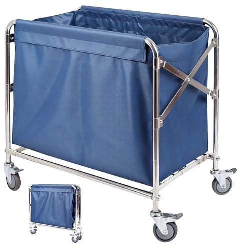 Commercial Laundry Trolley on Wheels, Foldable Washing Basket, with Machine-Washable Bag, with 4 Lockable 360° Swivel Castors, 352L Heavy-Duty Ideal for Hotels, Commercial & Home Use, 87× 78 × 52cm