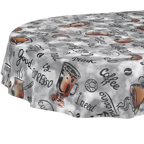 Nappe en Toile cirée - Lavable, Facile d'entretien et imperméable - Effet Lotus - Nappe de Jardin - Café - Ovale - 220 x 140 cm - Bord coupé