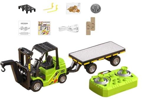 Générique Rc Truck Toy Véhicule Télécommandé Mini Camions avec Remorque Camion-Grue Jouet Alliage Fonction Élévateur Transformable Adapté Aux Col, Vert
