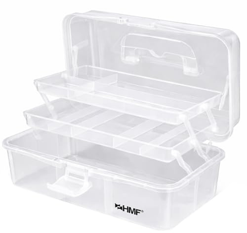 HMF Costurero con 3 niveles, caja clasificadora para piezas pequeñas | 33 x 20 x 15 cm | Transparente