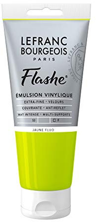 Lefranc Bourgeois Flashe 300528 - Pittura acrilica e vinile, altamente pigmentata, elastica, resistente alla luce, resistente all'invecchiamento, opaca, per interni ed esterni, tubo da 80 ml, colore giallo fluo