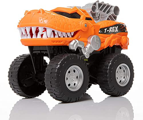 Powerful Dinosaur Monster Truck with Chomping, Roaring T-Rex - Battery Powered Dinosaur Car Lights Up with Revving Engine Sounds and Pops Wheelies - Great Dinosaur Toys for Boys and Girls Ages 3+