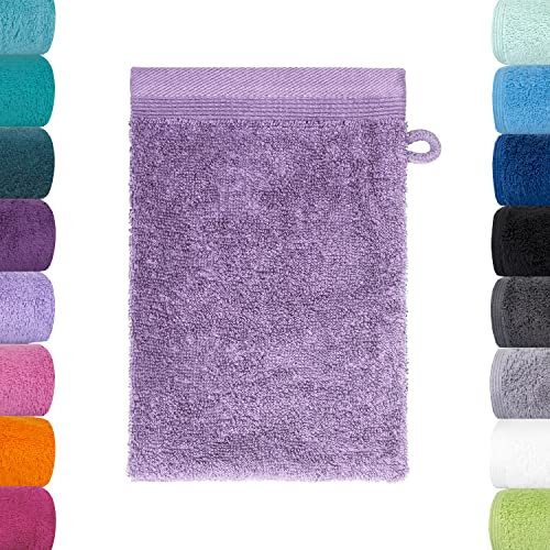 Lavea Waschlappen Set - 2X Waschhandschuh 16x22 cm - Fliederlila - weiche Duschlappen für Gesicht & Körper von Baby, Kinder & Erwachsene - 100% GOTS zertifizierte Bio-Baumwolle - Premium Serie Bali