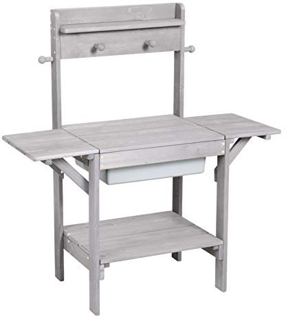 roba Cuisine Sable et Eau en Bois Massif Midi + Bac en Plastique avec son Couvercle Amovible - de 18 Mois à 8 Ans - Table Boue pour Jeux d'Extérieur - Lasuré Gris