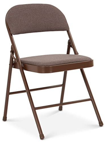 Bravich Folding Chair, Padded Fabric Foldable Dining Office Bedroom Vanity Chair with Steel Frame, Folds Flat for Easy Storage, Brown, Pack of 1