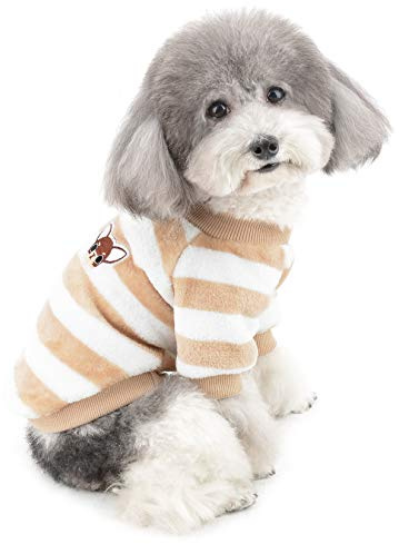 ZUNEA Jerséis Invierno para Perro Pequeño Forro Polar Invierno Abrigos Chaquetas para Cachorros a Rayas Supersuave Ropa para Climas Fríos para Mascotas Chihuahua Gatos Perros Niñas Niños Marrón M