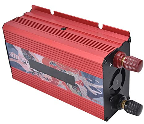 Haofy Inversor de Onda Sinusoidal Pura, Convertidor de Potencia Inteligente de 3000 W con Pantalla Inversores de Potencia de Aleación de Aluminio DC12V a AC220V(Rojo)