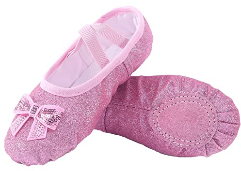 Girls Ballet Shoes Glitter Split-Sole Dance Slippers Toddler Kid Practice Shoes Flats Soft Lightweight with Elastic Laces for Performance Gymnastics Yoga Glitter Pink 11.5