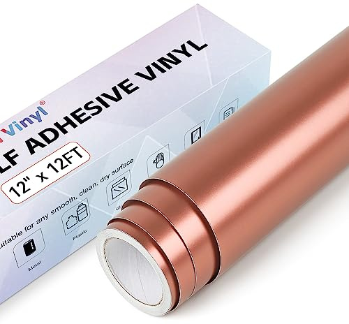 Matte Metallic Permanent Vinyl for Cricut, 12 x 12FT Rose Gold Self Adhesive Vinyl Roll for Cricut and Silhouette Cameo, Gold Vinyl for Party Decoration, Window Stickers, Home Decor