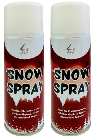 ZOPPER Artificial Snow Spray 2x 250ml, Fake Snow Spray Easy-Use Snow Foam for Christmas Trees, Windows, Wreaths, Party Decor & Crafts - 85gm Each Can