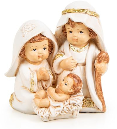 Logbuch-Verlag Mini Presepe Sacra Famiglia Maria Giuseppe Gesù Piccola Natività da Tavolo Crema Oro 7 cm