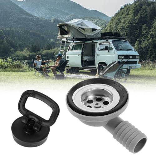 ZOYDP 50mm Ablaufgarnitur Spüle, Camping Waschbecken Ablauf, Camping Waschbecken Ablauf, Spülbecken Ablaufgarnitur mit Verschlussdeckel 90° Seitlichem Abflussrohr für Wohnwagen Wohnmobil Caravan Boot