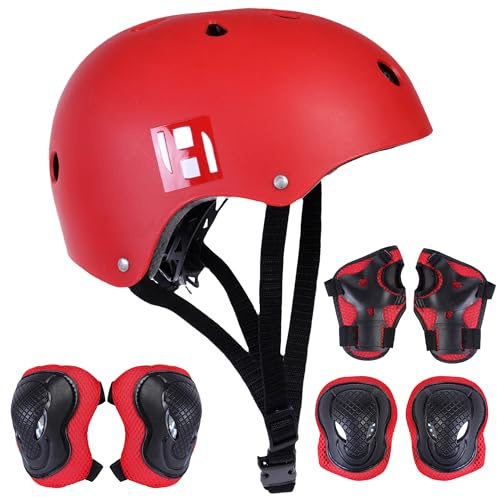 Habib Gruppe Casco da bicicletta regolabile e set di 6 protezioni – ventilato, ginocchia, gomiti, polsi, 8 – 13 anni, ragazze e ragazzi, bicicletta, scooter, arrampicata, skateboard
