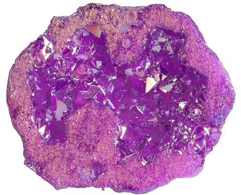 Nupuyai Décor en Grappes de Cristal Enduit de Titane, Géode Cristal Quartz Amas Arc-en-Ciel, Spécimen en Pierre de Cristal Naturelle pour Décoration de Maison et Collection et Cadeaux, Couleur Violet