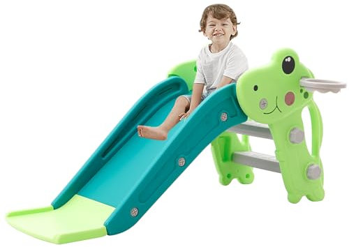 YULEYU Kleinkind Rutsche für Indoor & Outdoor Spielen mit Basketball-Ring, Anti-Rutschschritte, 100cm Baby Kletter (Grün)