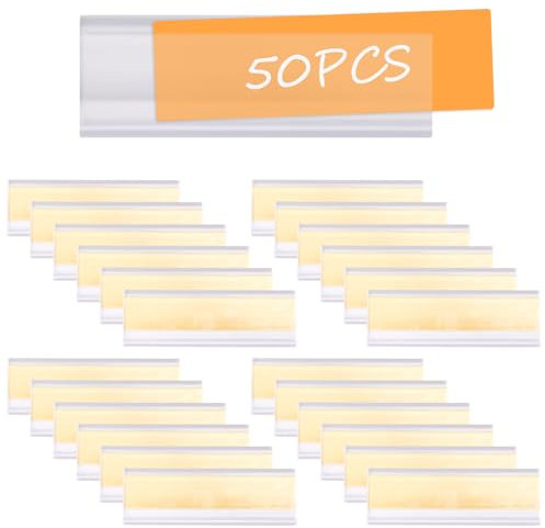 50 Stück Etikettenhalter Selbstklebend, Etikettenhalter Transparent, Selbstklebende Etikettenhalter für Einstecketiketten, Etikettenträger, Selbstklebende Regaletiketten, für Regal (2.5 * 7.6cm)