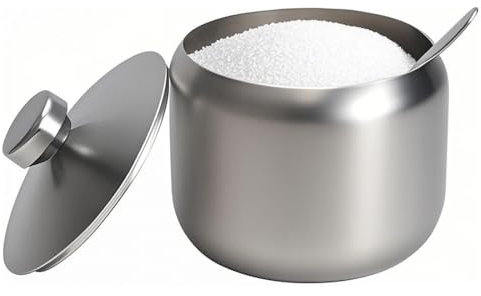 hiwafifi 15oz Sugar Bowl with Lid And Spoon, Stainless Steel Sugar Creamer Container, Round Sugar Jar, Durable Sugar Pot for Coffee Bar Accessories, Coffee Bar Decor, Home and Kitchen Storage, Silver