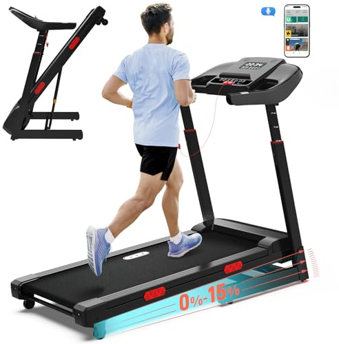 CIIHI Treadmill with Auto Incline - 15% Auto Incline Treadmill with 400 lbs Capacity - Adjustable Height Handrail Foldable Running Machine for Home with APP, Voice Control and Speaker - 8.7 MPH
