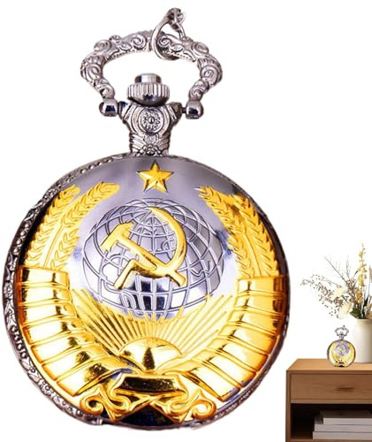 Herrfickur Präglad pentagram- och vetemönsterkedja portabel klocka | Fickur Antik vintage retro klassisk stilfull dekorativt samlarföremål hängande ur analog display för både män och