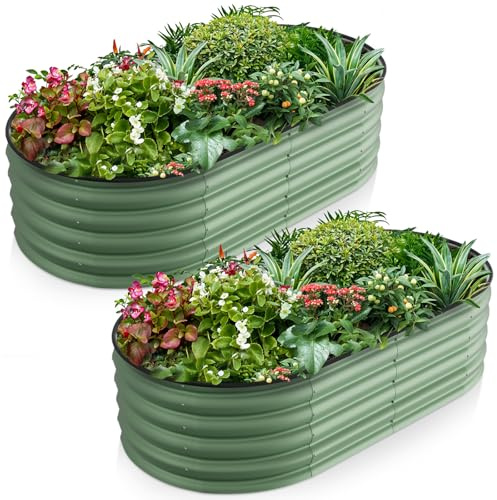 Warmiehomy 2 Packs 160x80x42cm Extra Large Raised Beds for Garden, Metal Planter Box Outdoor with Reinforced Rods, Rounded Galvanised Bottomless Raised Beds for Vegetables, Flowers and Herbs, Green
