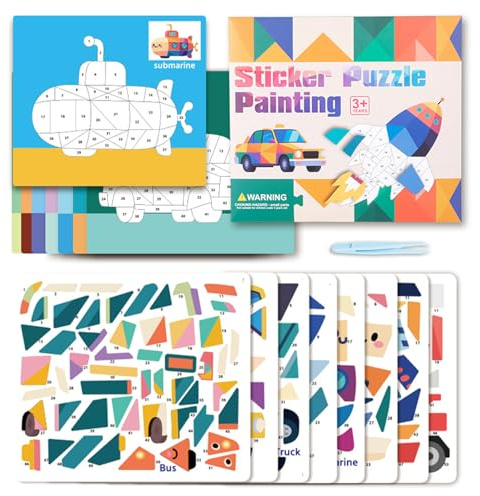 QYDKWK Livre d'autocollants 3D pour Enfants, Puzzle Créatif avec Autocollants, Jouets Montessori Jeux Éducatifs, Cadeaux d'anniversaire pour Garçons et Filles de 3, 4, 5, 6 Ans