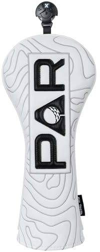 Cubiertas para cabeza de palo de golf, madera Fairway FW con etiqueta de número intercambiable 3457X, cierre elástico, piel sintética blanca, patrón PAR negro