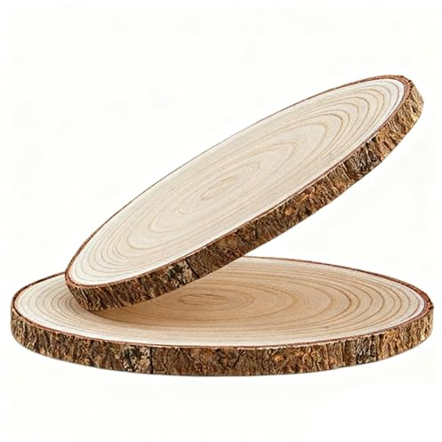 HERZWILD 35–38 cm stor trädskiva, 2 st träskivor med bark, underlägg, trälog, rustik ljushållare för gör-det-själv-hantverk (35–38 cm/2 st)