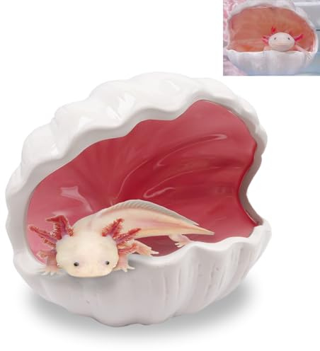 Niuohoy Axolotl Hide Shell Shape Ceramic Fish Tank Cave, Double Sided Glaze, Fish Tank Decor Shelter for Small Pet Frog Fish Betta (Extra Large, Pink)