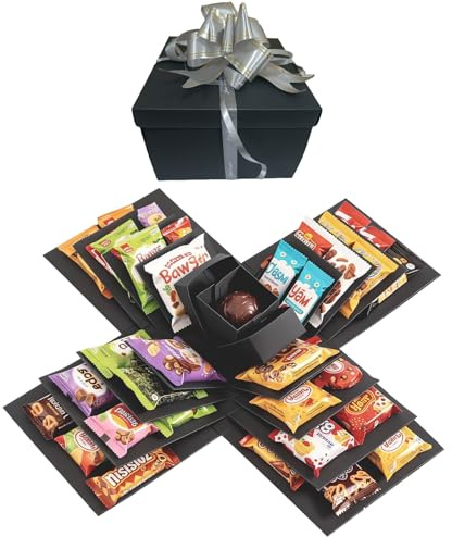 DIY Explosion Gift Box, 5 Layer Snack Surprise Explosion Box with tape and ribbon, photo gifts, Creative Explosion Boxes for Anniversary, Birthday, Wedding, Valentine's Day (Black)