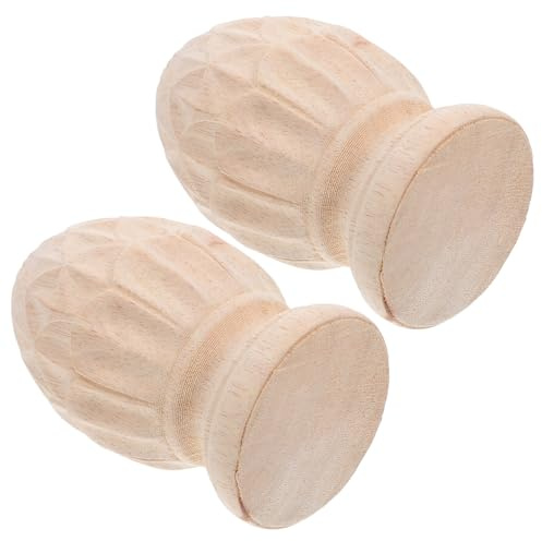 LIFKOME 2pcs Unfinished Wood Pineapple Finials for Staircase Spindles Hand Carved DIY Furniture Craft Accessories Decorative Post Caps with European Style Roman Column Design