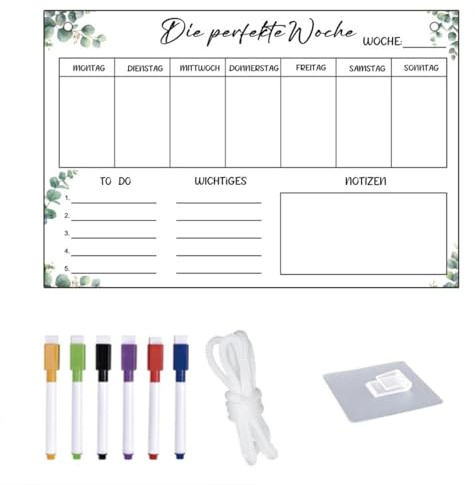Acrylique Planning Semaine,Planificateur Semainer Effaçable,Agenda Hebdomadaire à Suspendre, avec 6 Marqueurs,Adapté à Une Utilisation Au Bureau, à l'école ou à la Maison,30 × 20 CM
