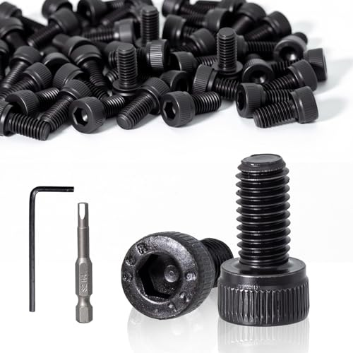 KINETOX 50 st sexsidiga ihåliga skruvar, M5 x 16 mm, sexkantiga cylindriska skruvar, ihåliga bultar DIN 912 svarta skruvar i kolstål, helt gängade skruvar för CNC-maskiner, fordon